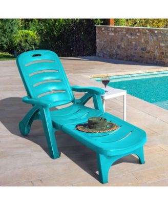 5 Position Adjustable Folding Lounger Chaise Chair on Wheels