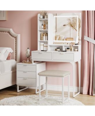 Makeup Vanity Desk with Mirror and Lights, Vanity Table with 5 Drawers