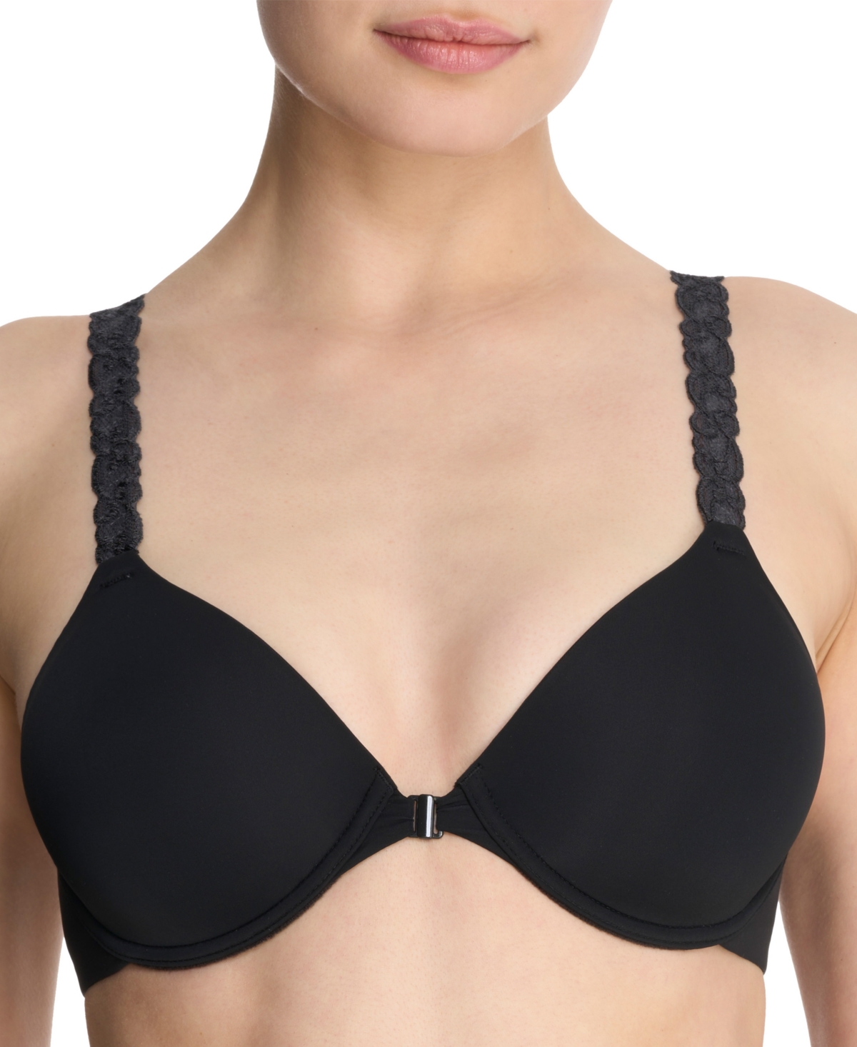 Natori Pure Luxe Covertible Front Close Underwire Bra In Black