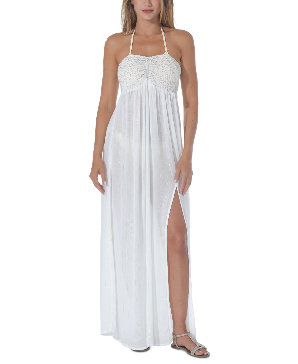 RAVIYA WOMEN'S METALLIC TIE-BACK MAXI COVER-UP 