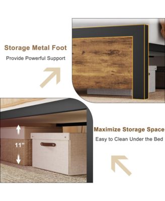 Full Bed Frame, Platform Full Size Bed Frame with Wood Headboard