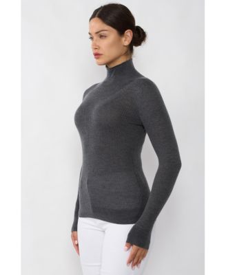 Women's Tissue Weight Cashmere Silk Rib-knit Turtleneck Sweater