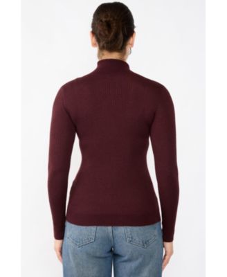 Women's Tissue Weight Cashmere Silk Rib-knit Turtleneck Sweater