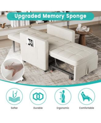 Sofa Bed Sleeper Chair, 3-in-1 Convertible Pull Out Sofa Bed with Adjustable Backrest, Khaki Daybed for Office/Living Room