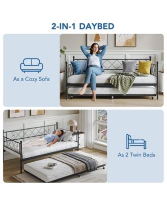 Twin Metal Daybed with Trundle, Premium Steel Slat Support, Space Saving Trundle Sofa Bed for Living Room, Bedroom and Guest Room