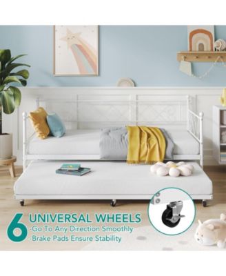 Twin Metal Daybed with Trundle, Premium Steel Slat Support, Space Saving Trundle Sofa Bed for Living Room, Bedroom and Guest Room