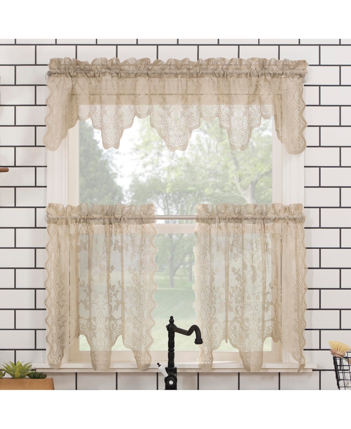 No. 918 Alison Floral Lace Sheer Rod Pocket Kitchen Curtain Valance