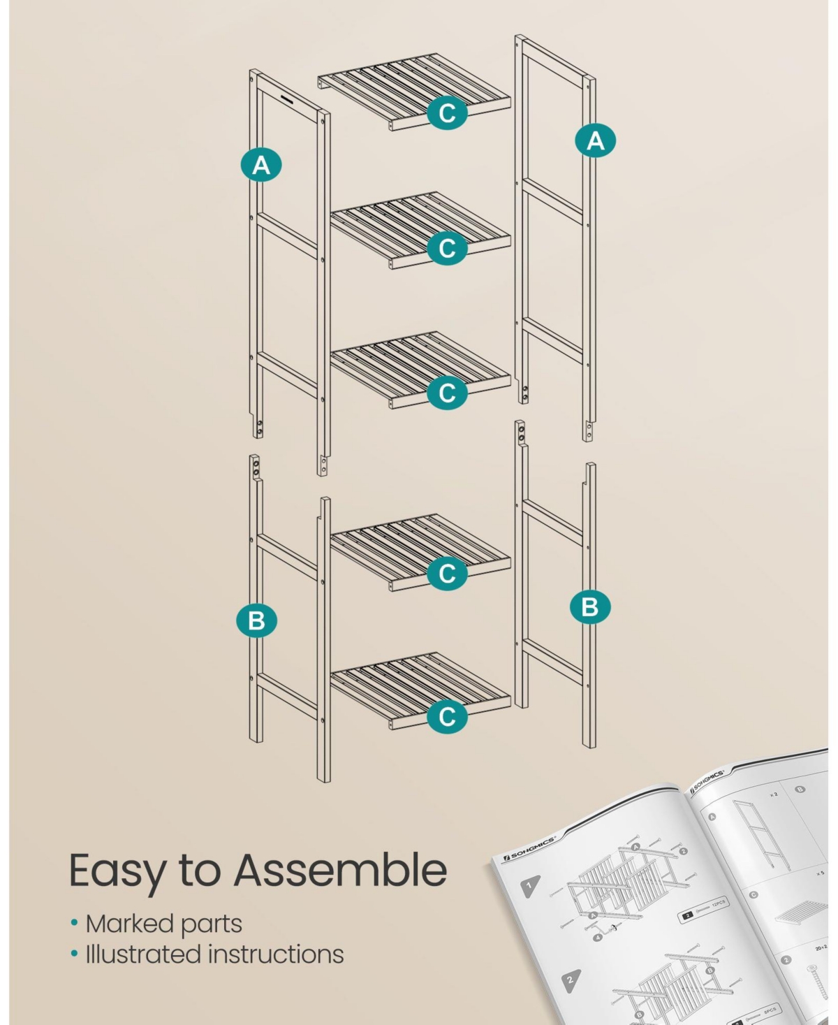 Slickblue 5-Tier Bathroom Shelf and Standing Kitchen Rack for Storage and Organization