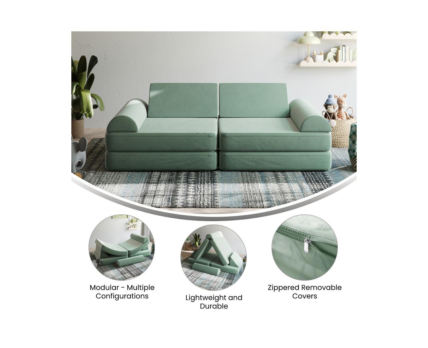 Conner Modular Play Couch For Kids With Convertible 6-Piece Design And Soft Foam Cushions