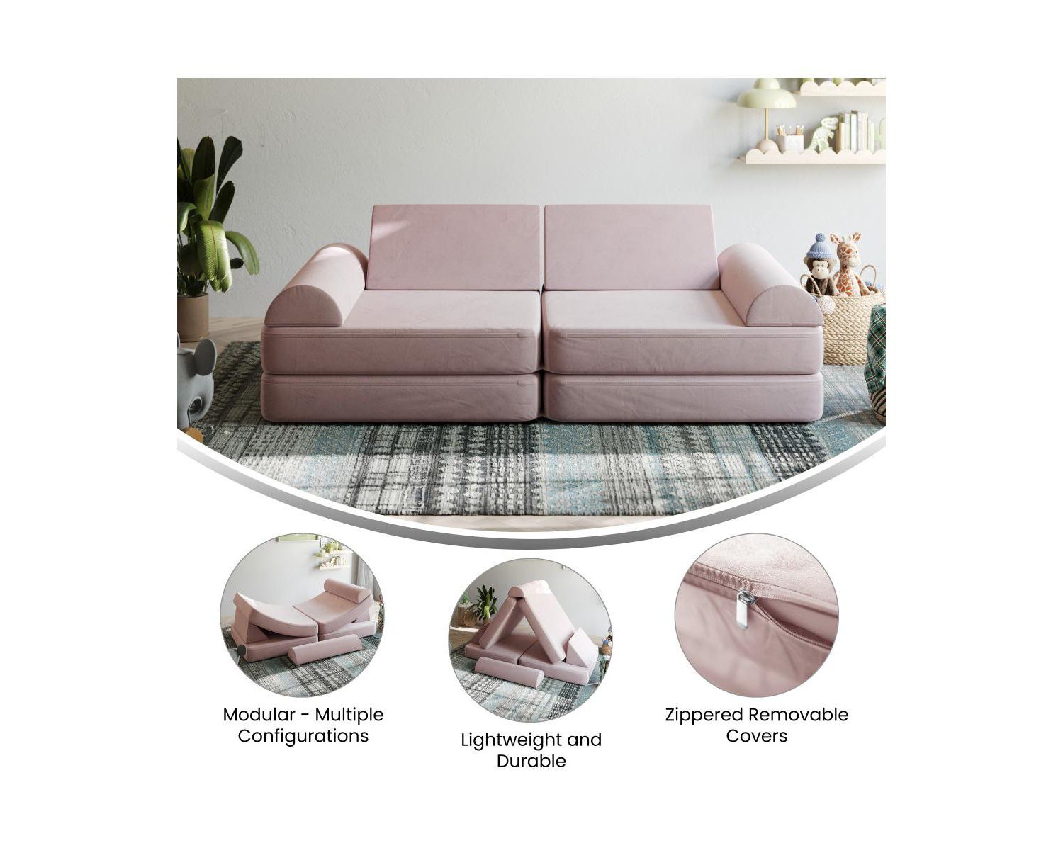 Conner Modular Play Couch For Kids With Convertible 6-Piece Design And Soft Foam Cushions