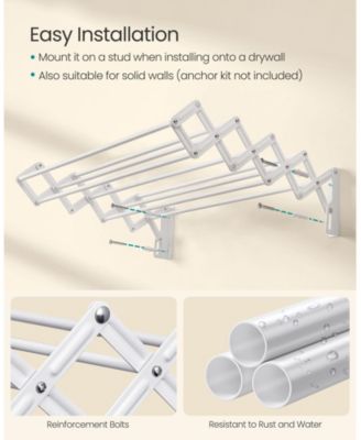 Wall-Mounted Clothes Drying Rack &amp;#x2013; Accordion Design with 9 Staggered Hanging Rods, Expandable &amp; Retractable Steel Rack