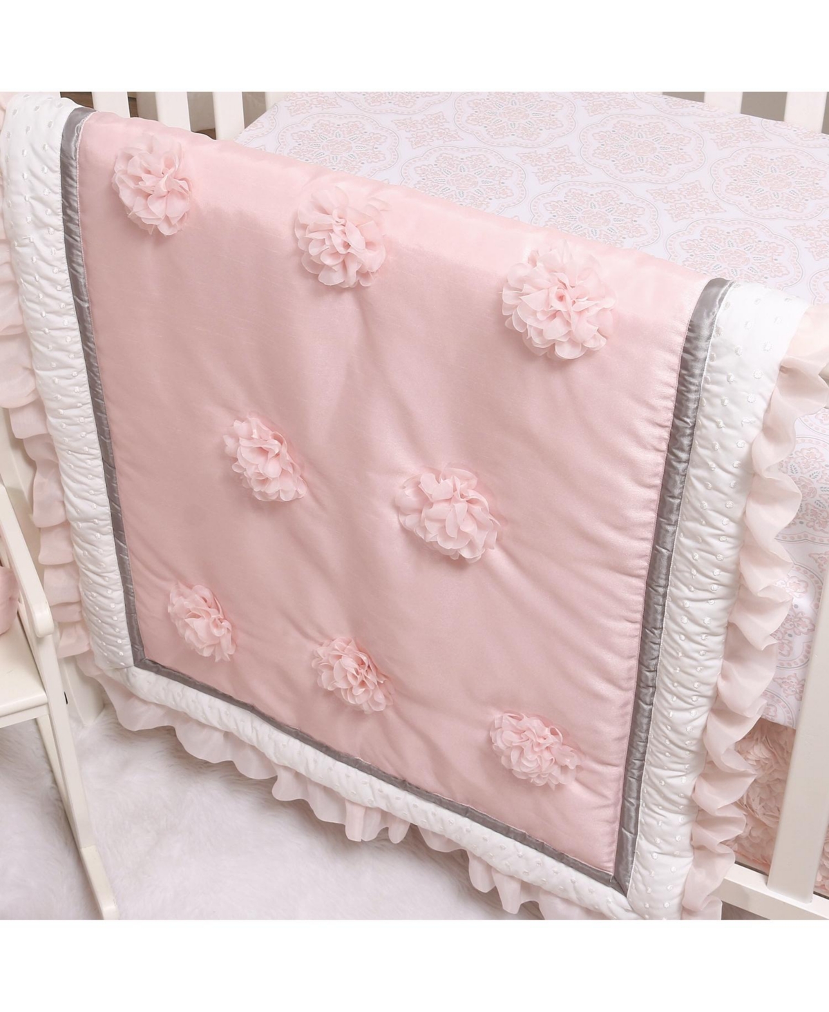 The Peanutshell Pink Floral Arianna 3 Piece Baby Girl Nursery Bedding Set, Crib