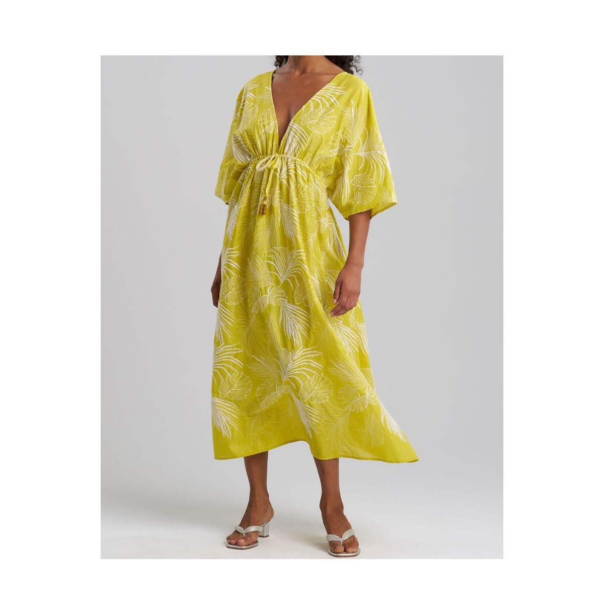 Women's Palm Caftan Dress with Tassel - Citron