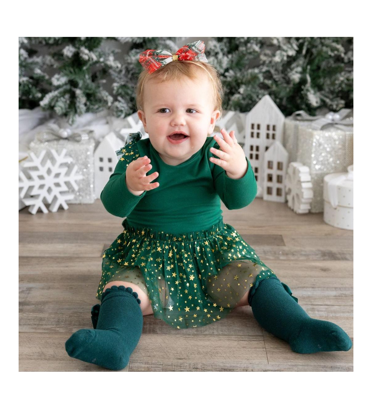 Sweet Wink Baby GirlsShimmer Christmas Long Sleeve Tutu Bodysuit - Emerald