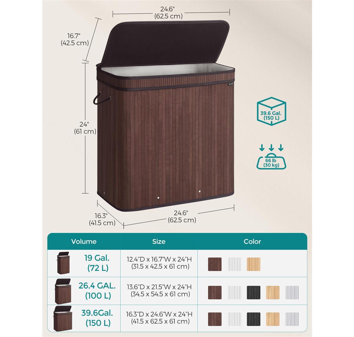 Slickblue Laundry Hamper Dirty Clothes Storage Basket with Lid Liner and Handles Rectangular