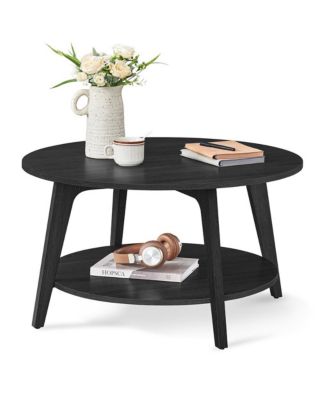 2-Tier Round Coffee Table with Open Storage Shelf for Living Room
