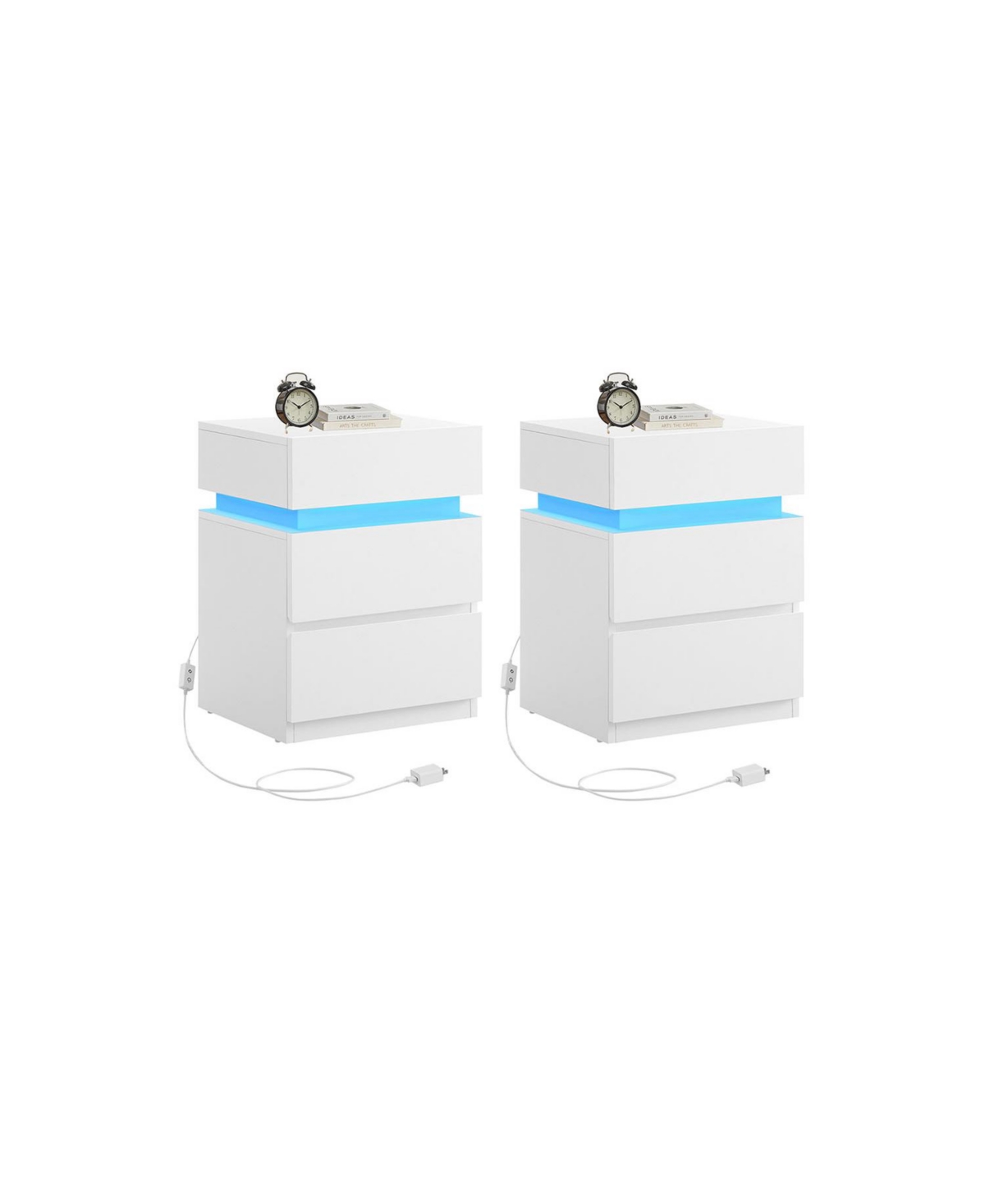 Slickblue Nightstand with Led Lights Adjustable Colors, 3-Drawer Bedside Table