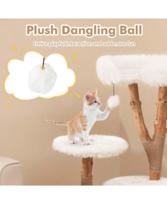 Solid Wood Cat Tree with Perch Natural Jute Scratching Posts Dangling Ball
