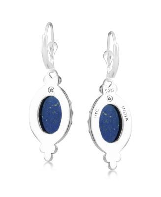 Sterling Silver Lapis Gemstone Crown Detail Lever Back Earrings