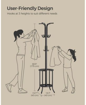 Freestanding Coat Rack with Umbrella Holder, Metal Stand with 12 Hooks for Entryway Storage