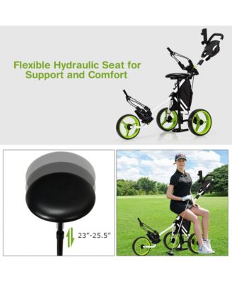 3-Wheel Foldable Golf Push Pull Cart Trolley w/ Seat Adjustable Handle