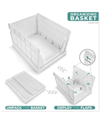 3 Tier Large Open Front Plastic Stackable Baskets Stand - for closets, bedrooms, bathrooms, or pantries