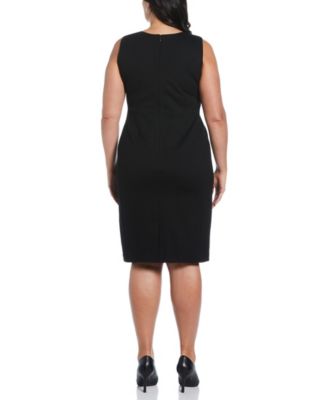 Plus Size Gabardine V-Neck Sleeveless Sheath Dress