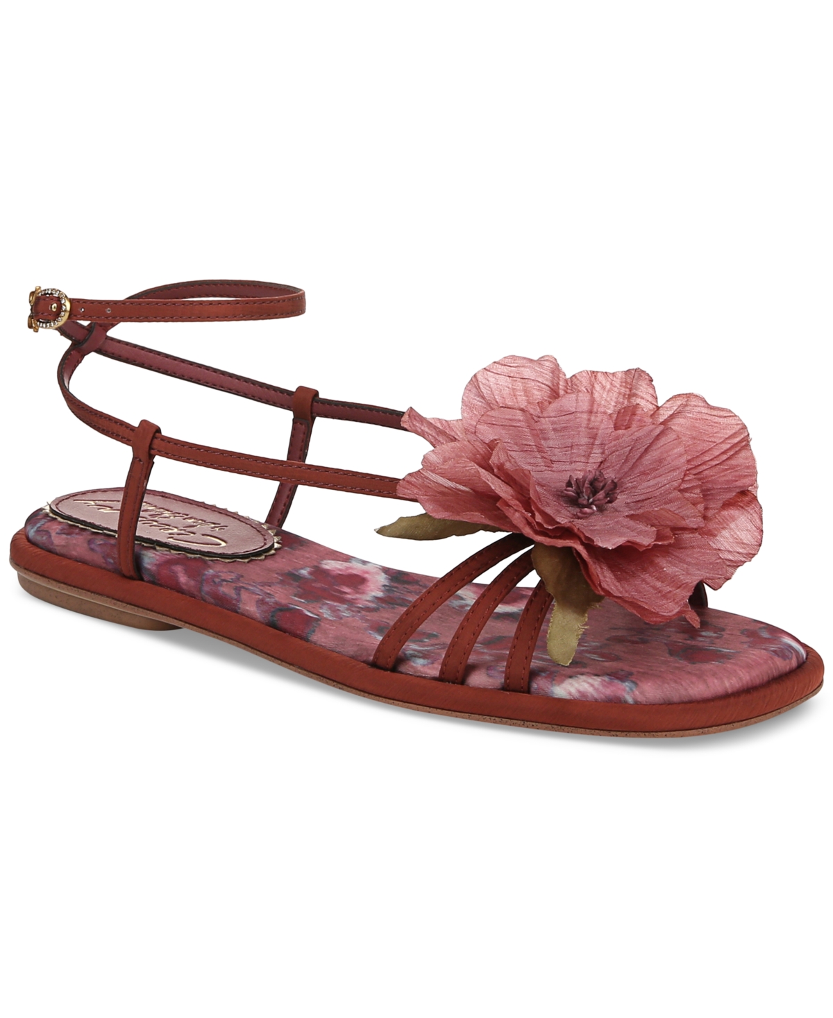 Olana Flower Strappy Flat Sandals - Spiced Merlot Multi