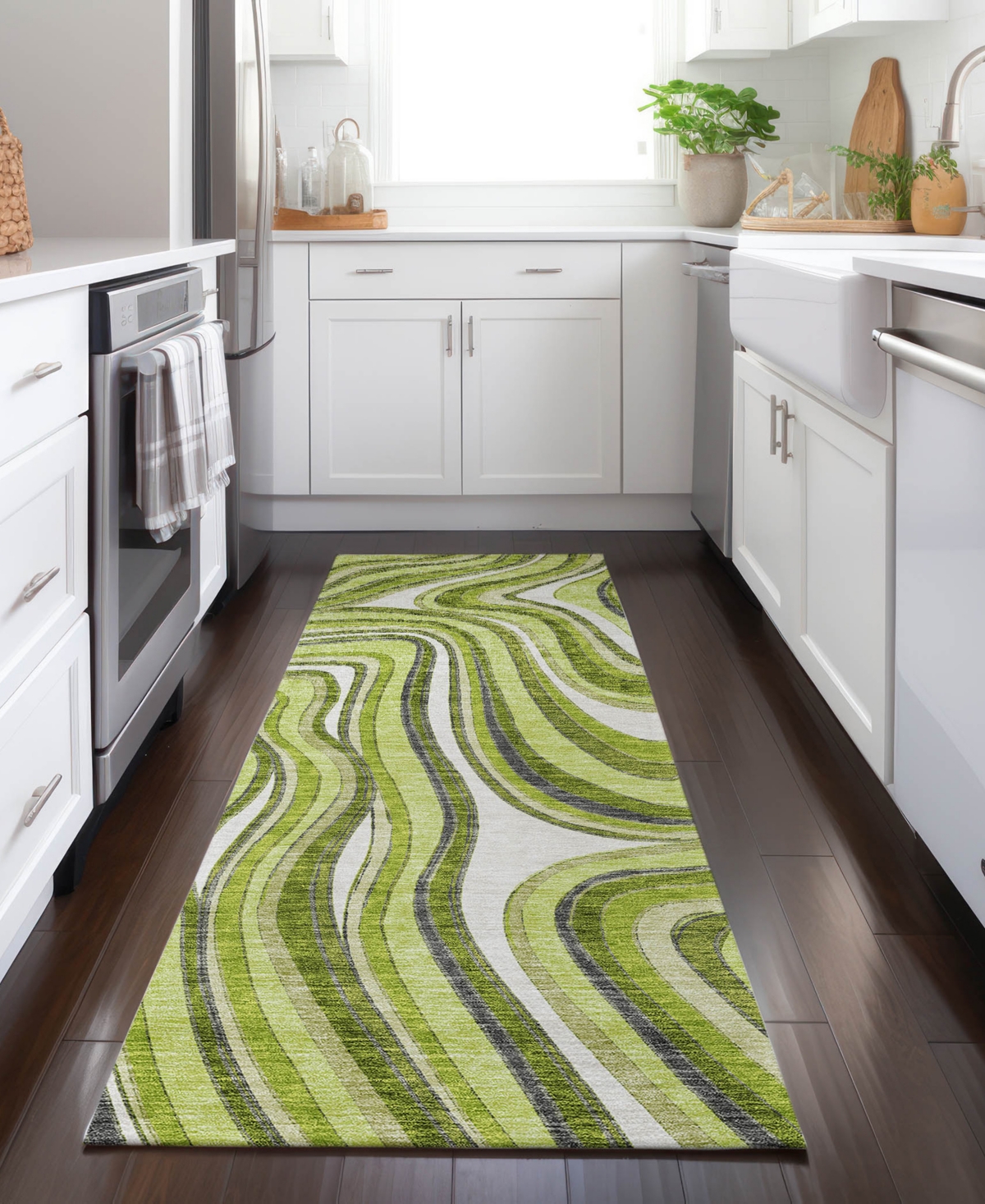 Addison Chantille Machine Washable Acn756 2'3"x7'6" Runner Area Rug In Lime