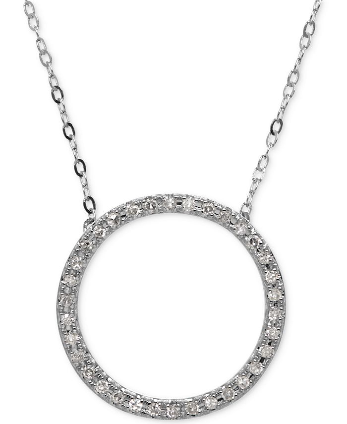 Macy's Diamond Circle Pendant Necklace (1/10 ct. t.w.) in 10k White ...
