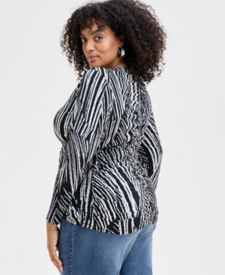 Plus Size Ruched Front Knit Top, Exclusively at Macy's