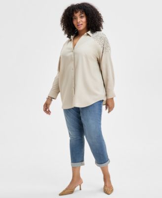 I.N.C. International Concepts Plus Size Rhinestone-Shoulder
