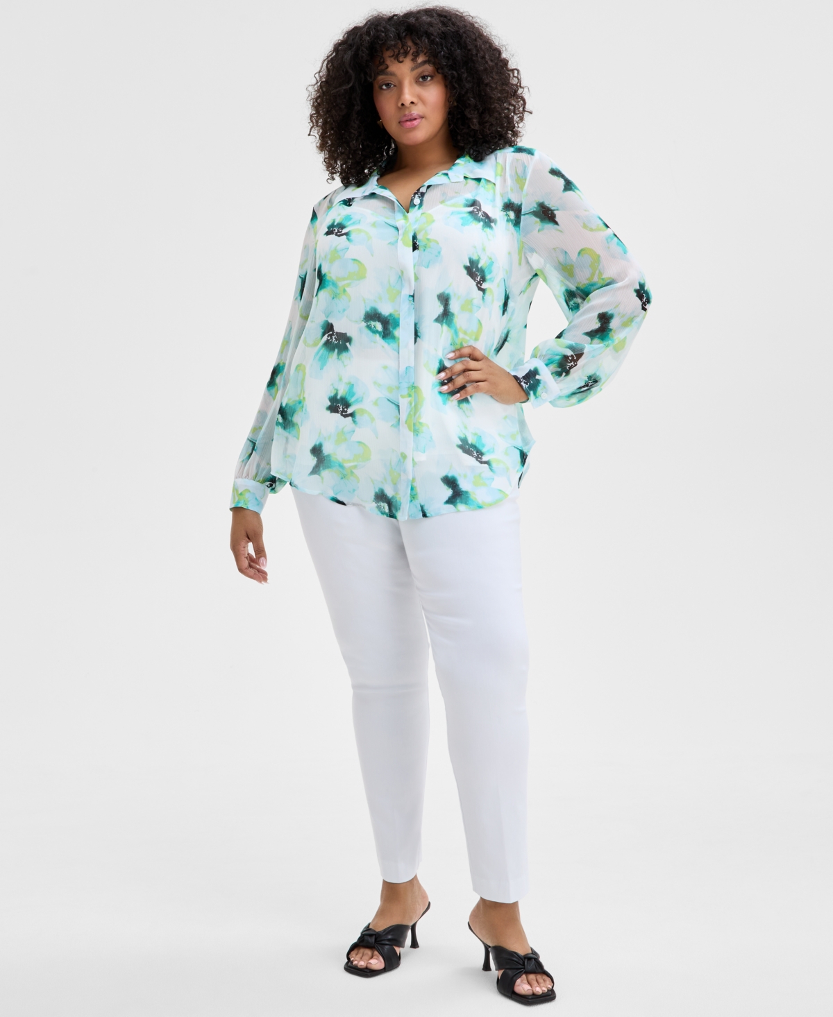 Inc International Concepts Plus Size Floral-print Georgette Tunic Shirt, Exclusively At Macy's In Leah Bloom