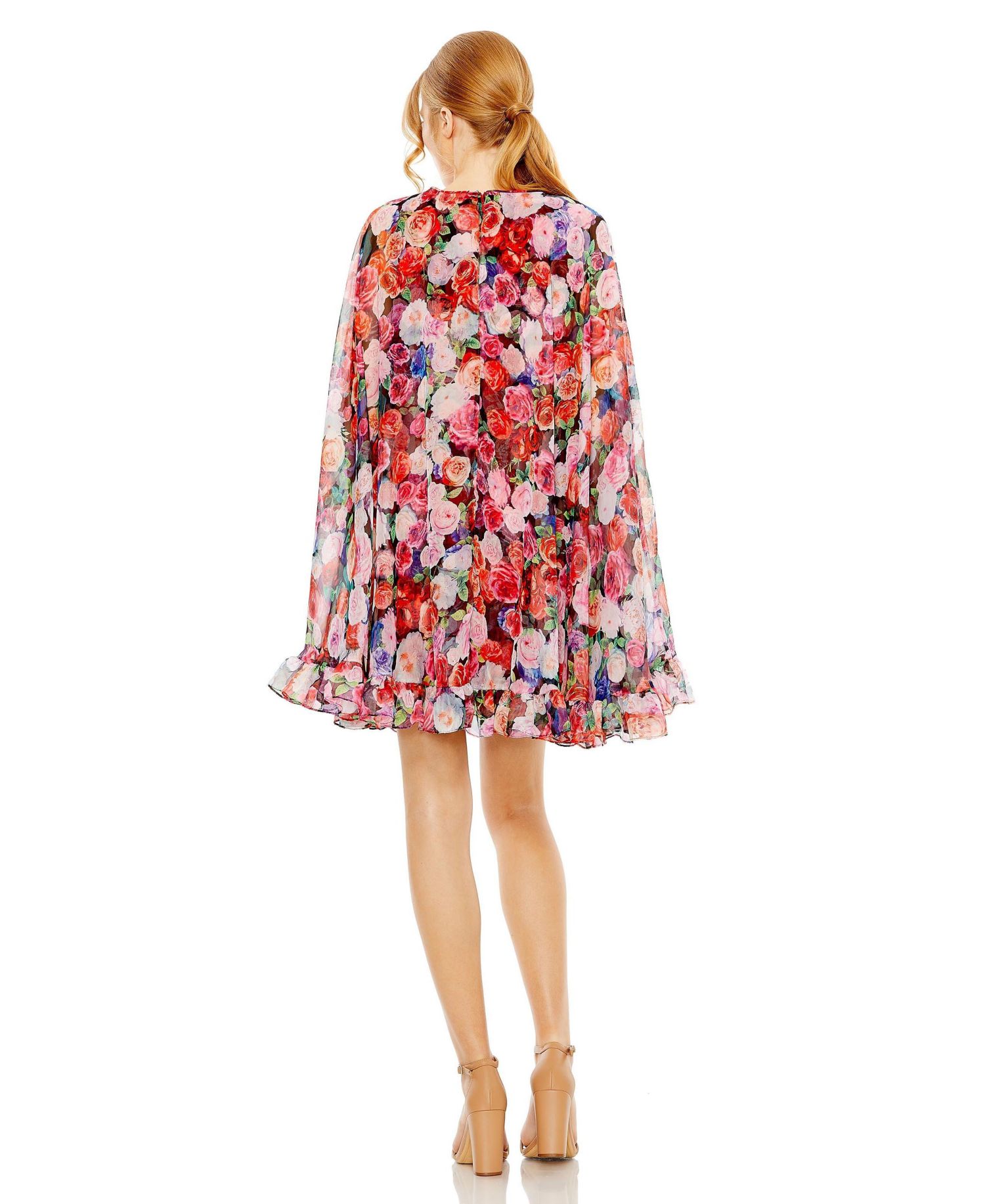 Women's Floral Printed Cape Mini Dress