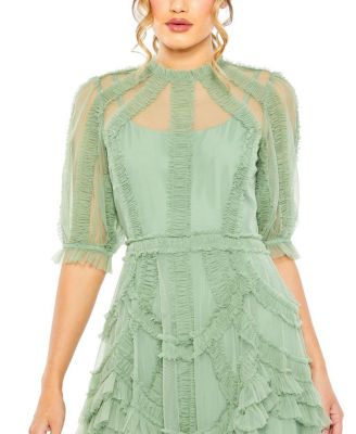 Women's High Neck Puff Sleeve Ruffle Tiered Dress