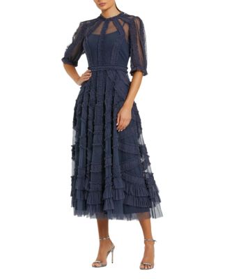 Women's High Neck Puff Sleeve Ruffle Tiered Dress