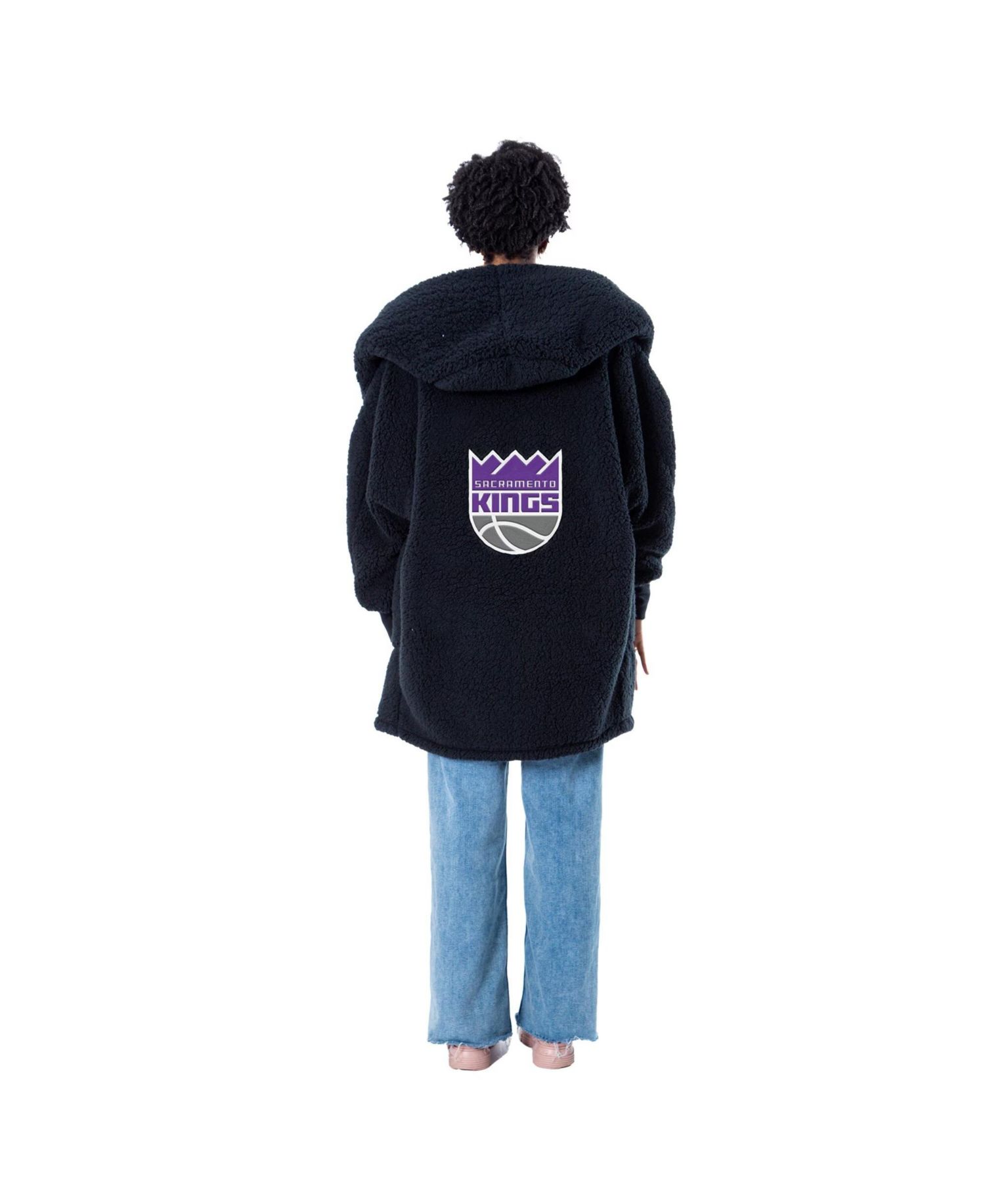 Men's and Women's The Best Lounger In The World Black Sacramento Kings Oversized Open-Front Hoodie Sweater