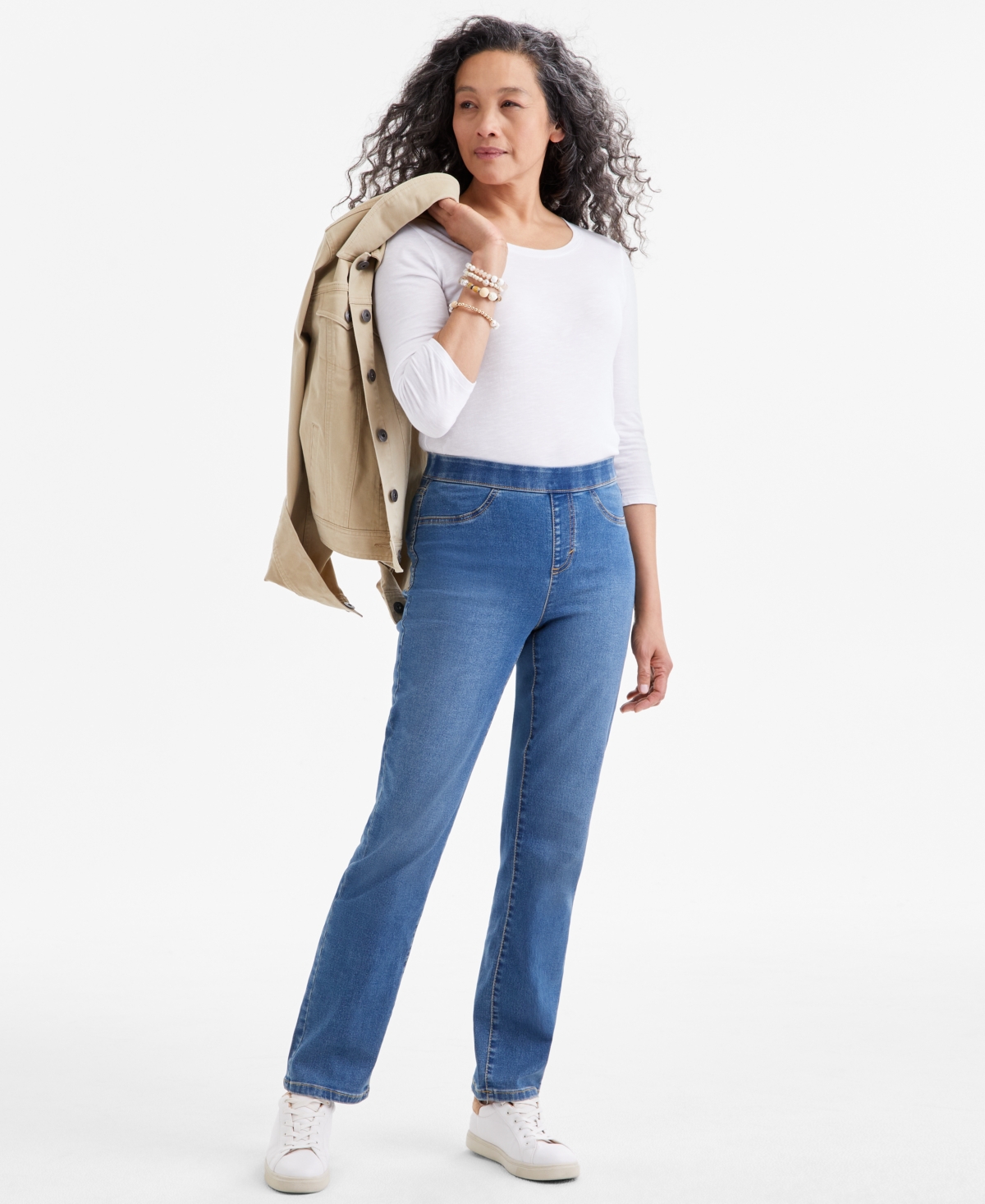 Petite Mid-Rise Pull-On Straight-Leg Jeans, Exclusively at Macy's - Gates