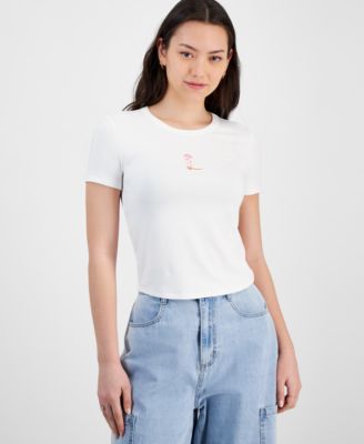 Hippie Rose Juniors' Cropped Raw-Edged Sweatshirt Blue Size Small