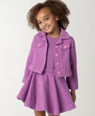 Little Girls Sequin Tweed Skirt Dress with Jacket, 2-Piece Set