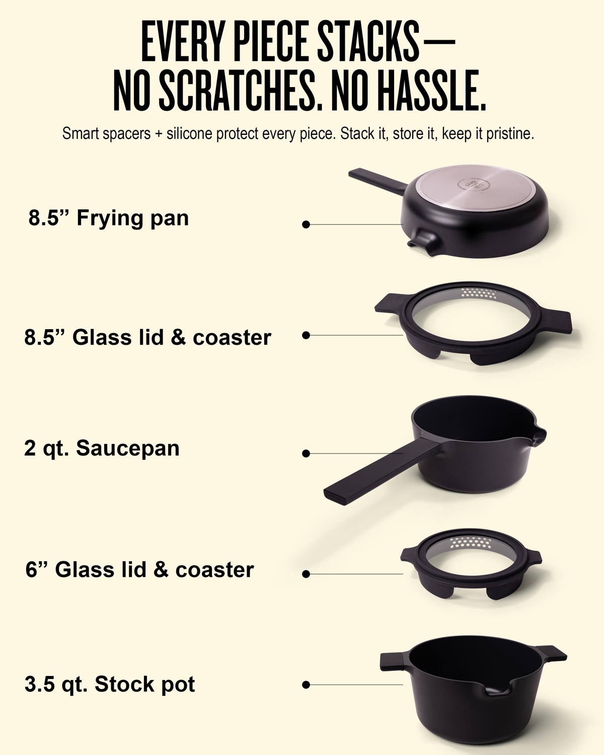 Alva Neat 1 Peach Nonstick Ceramic Cookware Set All One Space Saving Non Toxic Cookware Frying Pan, Sauce Pan, Dutch Oven & Coaster, Kitchen P