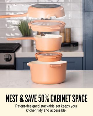 Neat Nested Nonstick Ceramic Cookware Set 5-Piece Set Peach - Easy to Clean, Oven Safe and Made without PFAS, PFOA & PTFE