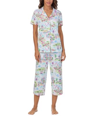 Cuddl Duds - Women's Printed Collared Cropped Pajama Set
