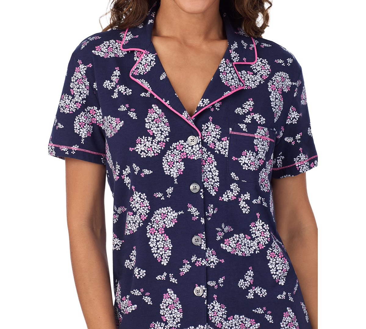 CUDDL DUDS WOMEN'S PRINTED COLLARED CROPPED PAJAMA SET 