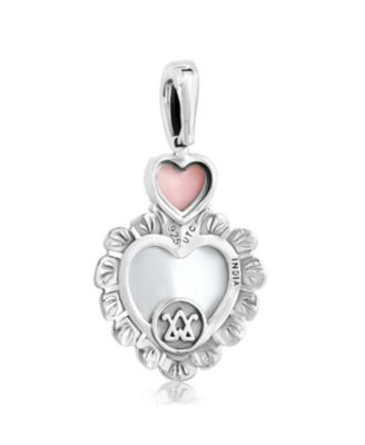 Sterling Silver White Mother of Pearl Pink Opal Concha Heart Pendant Enhancer