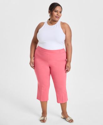 JM Collection - Plus Size Bandleader Riveted-Waist Capris