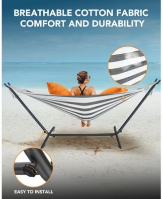 Brazilian Hammock with Adjustable Stand- Stylish Hammock Bed w/Storage Bag, 600lb Capacity