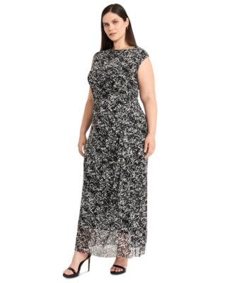 Plus Size Abstract-Print Side-Draped Dress