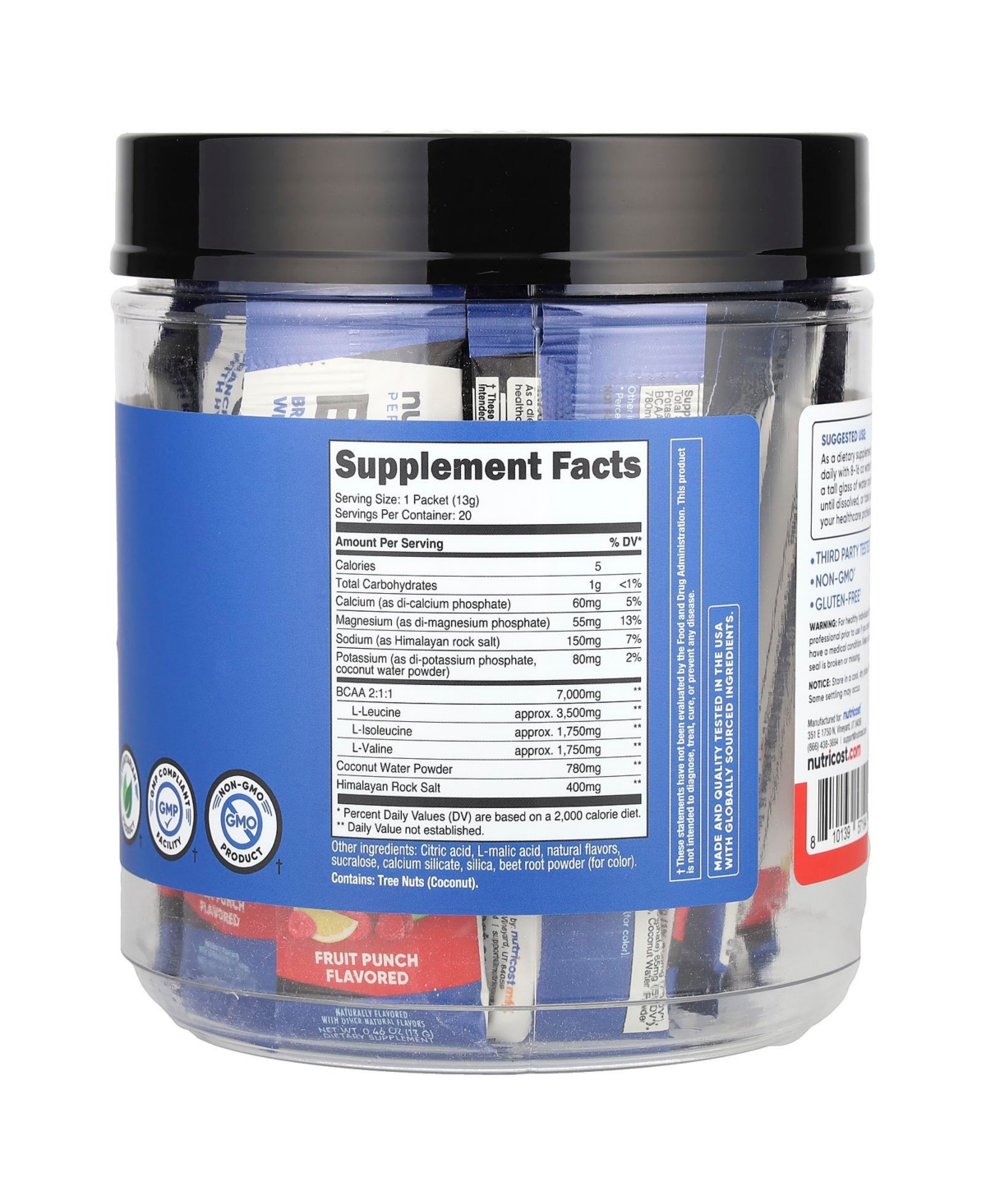 Nutricost Performance Bcaa+ Fruit Punch Packets - 0.5 oz (13 g) Each