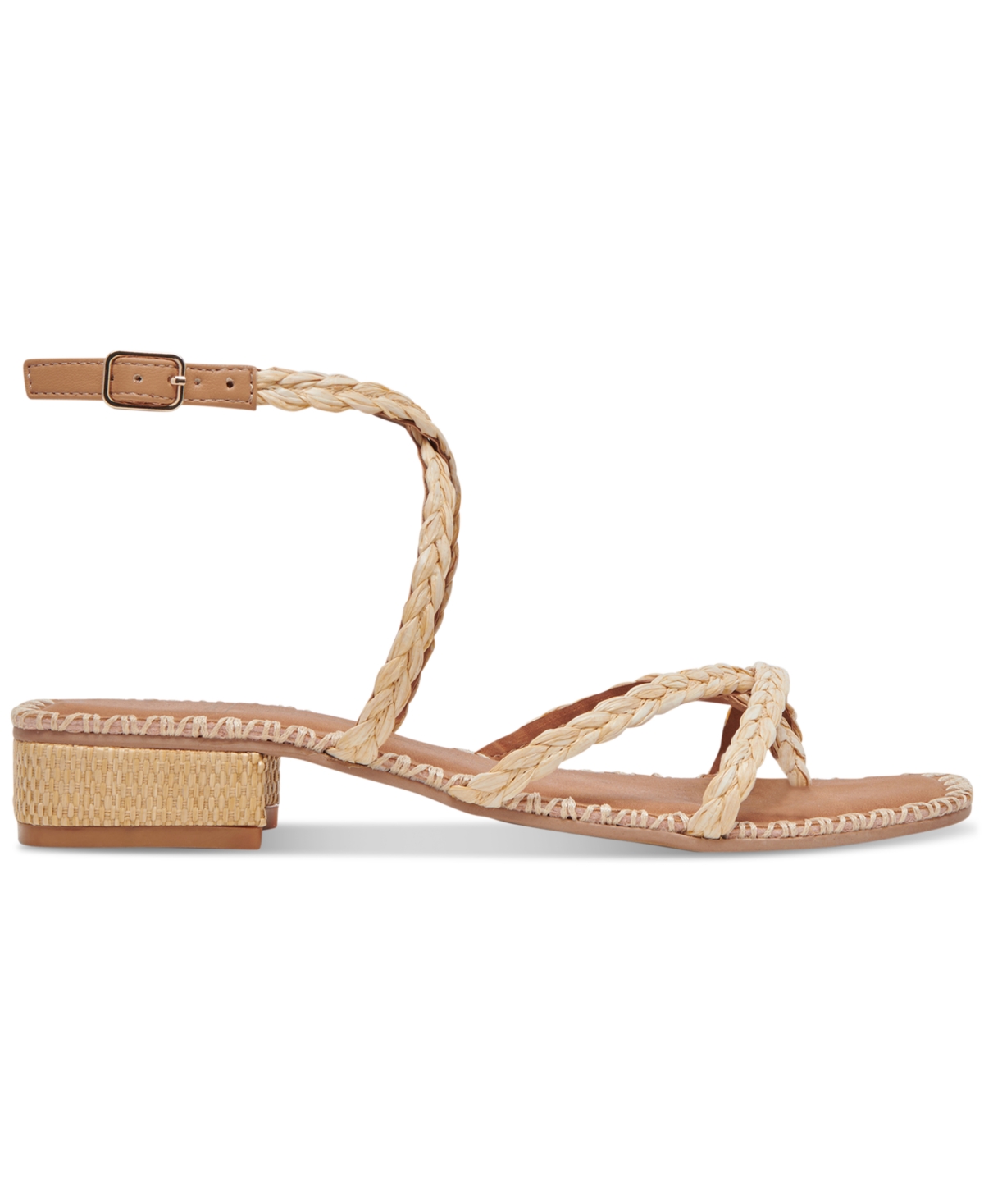 Shop Dolce Vita Women's Brinn Ankle-strap Strappy Whipstitch Block-heel Sandals In Light Natural Raffia